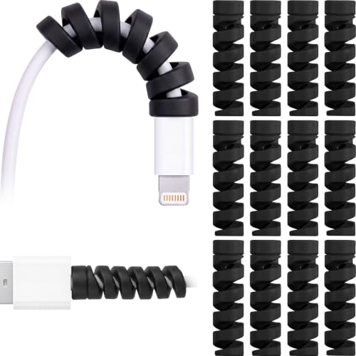 24 Pcs Jetec Charger Cable Protector, Spiral USB Wire Protector,Black - color: Black