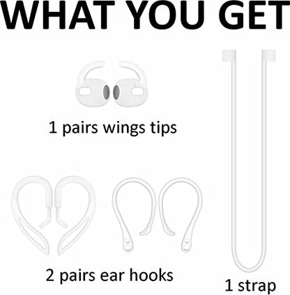 A-Focus Anti-Slip Set for AirPods 3rd Replacement Silicone Adjustable Ear Hook Ergonomic Design Wings Wingtip Ear Tips Strap Sport Earbuds Accessories Eartip Compatible with AirPods 3 White Strap