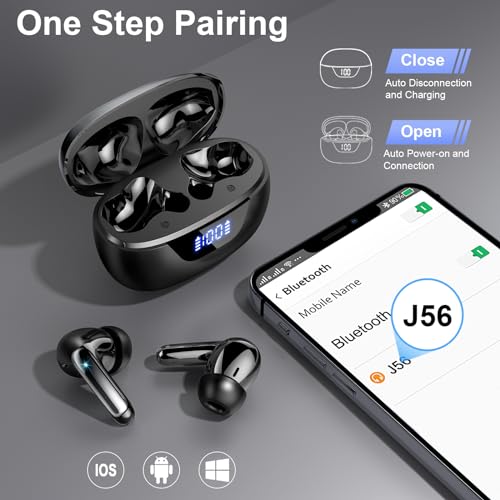 Wireless Earbuds, Bluetooth 5.3 Headphones Bass Stereo, 48Hours Playtime, 4 ENC Mic Clear Calls, Noise Cancelling Ear Buds with LED Display Charging Case,IPX7 Waterproof Earphone for Android iOS Black - color: Black