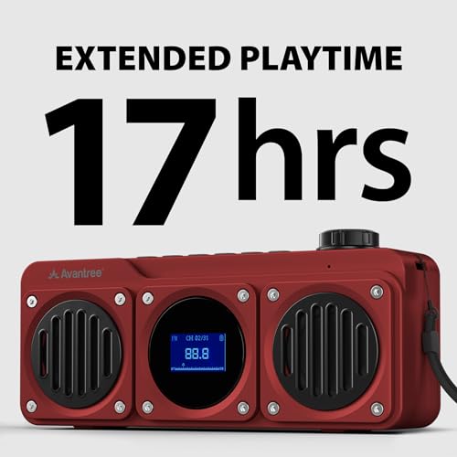 Avantree BoomByte - Portable FM Radio & Bluetooth Speaker with Stereo Sound | Long Rechargeable Playtime, Micro SD Card & USB Audio Input, MP3 Player, Metal Finish, Easy to Use, Red - color: Red