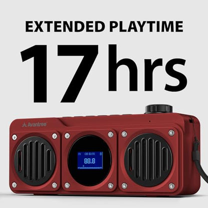 Avantree BoomByte - Portable FM Radio & Bluetooth Speaker with Stereo Sound | Long Rechargeable Playtime, Micro SD Card & USB Audio Input, MP3 Player, Metal Finish, Easy to Use, Red - color: Red