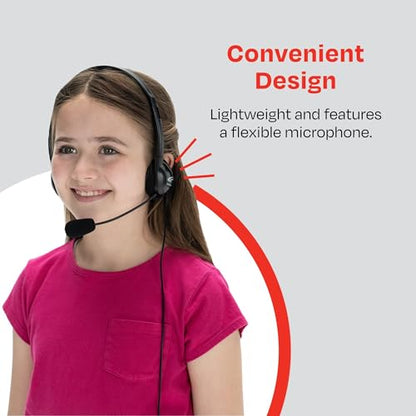 Califone 3065AVT Lightweight Personal Multimedia Stereo Headset with To Go Plug, Black, Fully Adjustable Headband Fits All Students, Recessed Wiring Resists Prying Fingers