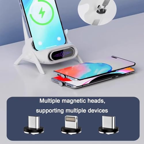 Wireless Charger Stand with Sound Amplifier, Wireless Charging Station 15W Fast Charging Dock, Multi-Device Magnetic Heads, Stable Triangular Design(Color:White) - color: White