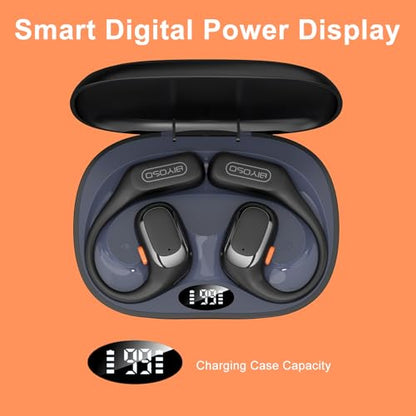 X52 Open Ear Headphones, Bluetooth 6.0 | Wireless Earbuds with Earhooks, Anti-Accidental Touch, LED Display, 30H Playtime, Sport Headphones for Running Workout, Black - color: Black