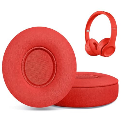 Replacement Ear Pads for Beats Solo 2 & Solo 3 Wireless On-Ear Headphones, Ear Cushions, Headset Earpads, Ear Cups Cover with Soft Protein Leather (Red) - color: Red
