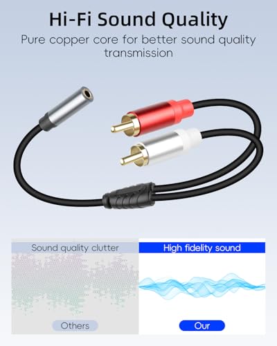 RCA to 3.5mm Aux Cable,3.5mm to 2 RCA Stereo Audio Y Splitter Cable,1/8 Female to 2RCA Male Headphone Jack Audio Adpter for Phone,Tablet,Computer,MP3,Speaker (1Ft/2Pack) - style: female to male