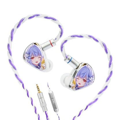 CVJ Jemine IEM Wired Gaming Earbuds, Deep Bass in Ear Monitors with Mic | 1DD+1BA Hybrid Driver, Volume Control, 3.5mm jack, 0.78mm 2 Pins,Detachable 4.1ft Cable for PC/Laptop/Xbox/PS5/Switch 2 - color: Jemine Character, style: with Mic