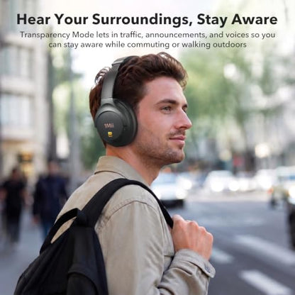 1Mii Hybrid Active Noise Cancelling Bluetooth Headphones with Hi-Res Audio | Over Ear Headphones Wireless Bluetooth 6.0, Low Latency Game Mode, Clear Calls, 100H Playtime, Comfortable for Travel, Office
