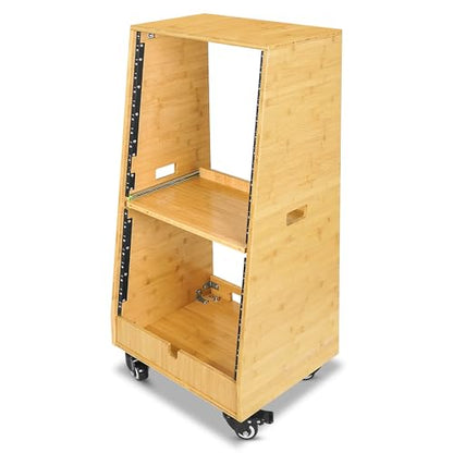 Sound Town DIY Solid Carbonized Bamboo Slanted 20U Studio Rack (12U Top + 8U Lower), with 2U Bottom Storage, Slide-Out Tray, Caster, For Recording Room, Home Studio (STBR-ST20T) - size: 20U(12U Top + 8U Lower),Carbonized Bamboo