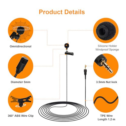Omnidirectional Lavalier Microphone for UWP V1/D11/D21 Microphone System (Black)