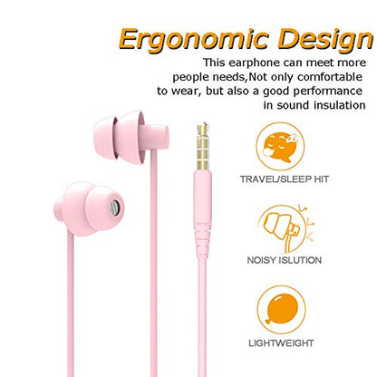 MAXROCK Sleep Earbuds with Soft Silicon Sleeping Headphones, Light Pink | Sleep Travel Choice, Cellphones Tablets Compatible, 3.5mm Jack - color: Light Pink