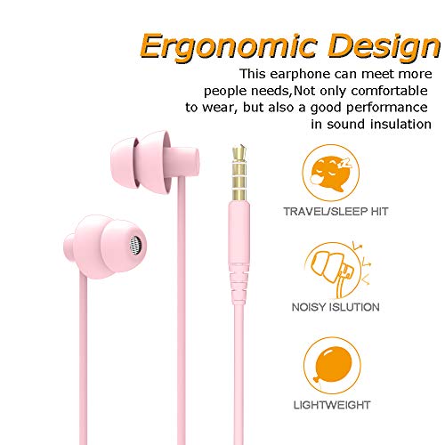 MAXROCK Sleep Earbuds with Soft Silicon Sleeping Headphones, Light Pink | Sleep Travel Choice, Cellphones Tablets Compatible, 3.5mm Jack - color: Light Pink
