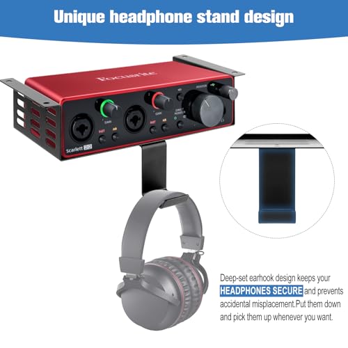 Metal Under Desk Mount for Focusrite Scarlett 2i2 3rd Gen with Adjustable Headphone Hanger Stand, Metal Under Desk Mount for Audio Interfaces and Studio Gear (Only for Focusrite Scarlett 2i2 3rd Gen)