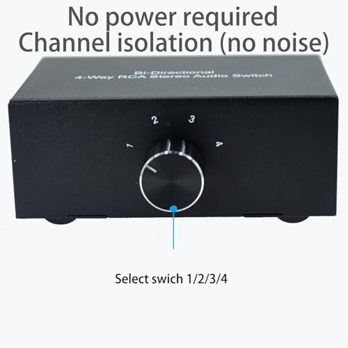 No Noise 4 Way 1 in 4 Out or 4 in 1 Out Audio Sound selector RCA Female Stereo 4 Channel Splitter switcher Box Switching No External Power - size: 4way-rca