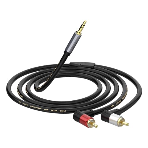 3.5mm to 2 RCA Cable, Angle 2RCA Male to 3.5mm Male Auxiliary Stereo Audio Y Splitter Cable Compatible with TV, Smartphones, MP3, Tablets, Speakers, Home Theater, etc (1.5m/59inch) - size: 1.5M/4.9FT, style: RCA angled