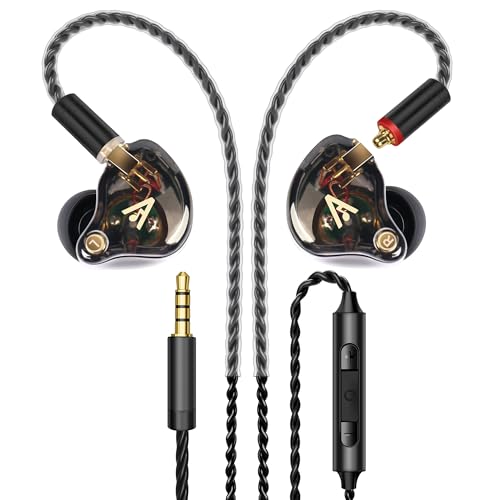 Audiovance Vibes 202M HiFi Wired Earbuds in-Ear Monitor Headphones with Mic | Clear Sound, Deep Bass, Noise-Isolating Ear Buds, Silver-Plated Cord, Gaming IEM Earphones, Comfort Fit, Case, 3.5mm Plug