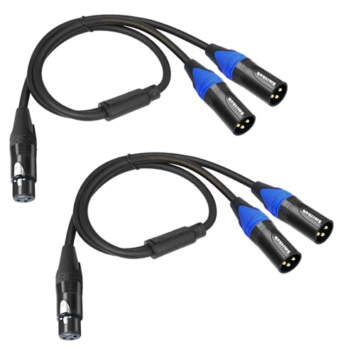 Smithok 2pack XLR Y Splitter Cable,Female to Dual Male Y Cable (XLR Splitter 1 Female to 2 Male),Balanced Microphone Splitter Cord Audio Adaptor - 1.6ft /0.5m - size: 2pack*1.6ft
