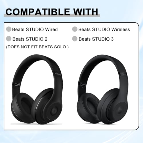 Replacement Ear Pads for Beats Studio 2 & Studio 3 Wired & Wireless Headphones, Ear Cushions, Headset Earpads, Ear Cups Cover with Soft Protein Leather-Shadow Grey - color: Shadow Grey