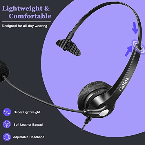 Callez RJ9 Telephone Headset for Yealink Grandstream Avaya Panasonic Snom | Office Phone Headset with Noise Cancelling Microphone, Work for Yealink T31P T33G T46U T54W T57W Grandstream GRP2612 2613