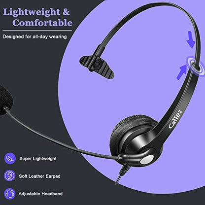 Callez RJ9 Telephone Headset for Yealink Grandstream Avaya Panasonic Snom | Office Phone Headset with Noise Cancelling Microphone, Work for Yealink T31P T33G T46U T54W T57W Grandstream GRP2612 2613
