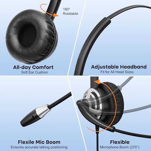 MKJ USB Headset for Computer Laptop, Noise Canceling Mic, in-line Control | PC headphones, Plug & Play, USB-A, Compatible with Zoom Teams Jabber, Call Center Office, Online Meeting, All-day Comfort