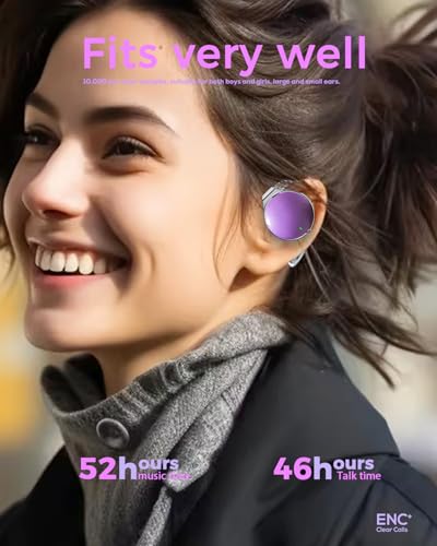 Micool Open Ear Headphones Bluetooth 5.4, Sport On Ear Headphones Wireless, Water-Drop Shaped Noise Cancelling Clip On Headset Bluetooth with Long Battery Life, Comfort Fit 4 Microphones Earphones - color: Lilac&silver&dark