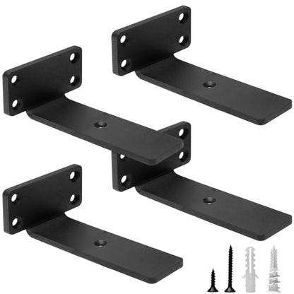 HITOMEN Heavy Duty Floating Shelf Brackets, 5-Inch (1/5'' Thick) Hidden Shelves Hardware, Iron L Brackets, Rustic Industrial Black Metal Wall Shelving Supports, 4 Pack - size: 5 Inch, style: 4 Pack