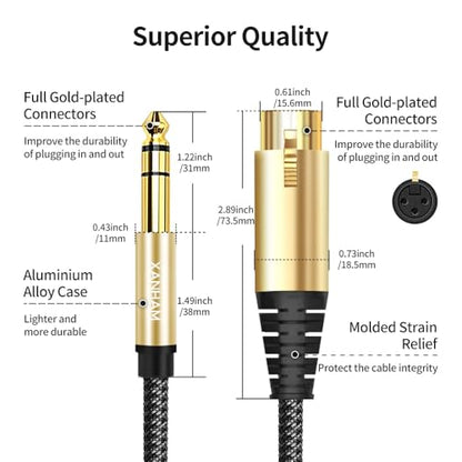XLR Female to 1/4 Inch(6.35mm) Male 3.3 Feet/1 Meter TRS Balanced Cable XLR to Quarter Inch Jack Patch Cord for Speaker and Microphone - size: 1 meters