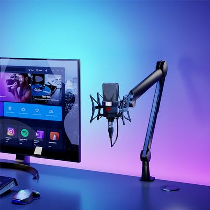 Mount-It! Mic Arm, Microphone Boom Arm, Adjustable Full Motion Mic Desk Mount, for Streaming, Gaming, Podcast, Recording, 3/8" and 5/8" Compatible, Height up to 33.3", Black