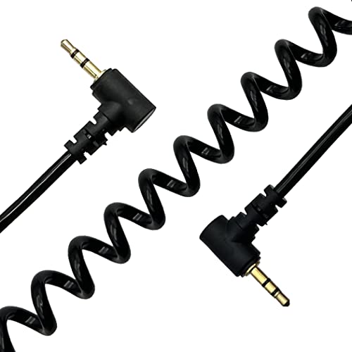 Seadream Coiled 2.5mm Audio Cable;2Pack Coiled Spring 2.5mm Double Angled Male to Male Stereo Headset Headphone Jack Gold Plated Connector Wire Cord Plug Cable