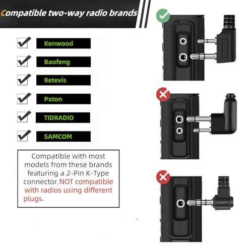 5pcs Walkie Talkie Earpiece with Mic for Retevis Pxton Baofeng | K-Type 2-Pin, Acoustic Tube Two-Way Radio Headset Compatible with Kenwood, Wouxun, SAMCOM Walkie Talkies