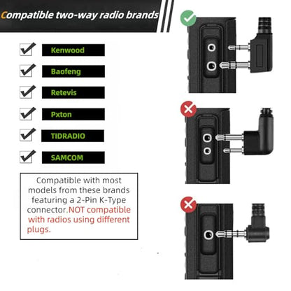 5pcs Walkie Talkie Earpiece with Mic for Retevis Pxton Baofeng | K-Type 2-Pin, Acoustic Tube Two-Way Radio Headset Compatible with Kenwood, Wouxun, SAMCOM Walkie Talkies