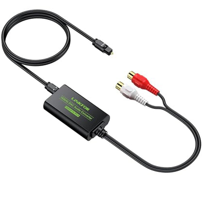 LiNKFOR 192kHz DAC Converter Digital to Analog Converter Digital Optical SPDIF Toslink to Analog Stereo Audio RCA L/R Audio Adapter with Optical Cable for HDTV Blu Ray DVD Amps (RCA Female) - style: RCA Female