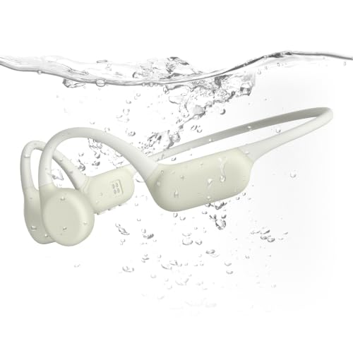 Bone Conduction Headphones, IPX8 Waterproof Swimming Headphones Off-white | Open Ear Headphones with 32GB Memory Switch to MP3 Mode Underwater AI Music Generation, 8H Playtime Bluetooth 6.0 for Running - color: off-whtie