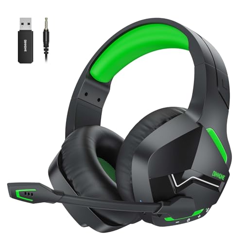 BINNUNE 2.4GHz Wireless Gaming Headset, Bluetooth 5.3 Gaming Headphones with Noise Canceling Mic, 120H Ultra-Long Battery, 50mm Drivers, Multi-Platform for PC / PS5 /PS4/ Switch/Mobile, Green - color: Green