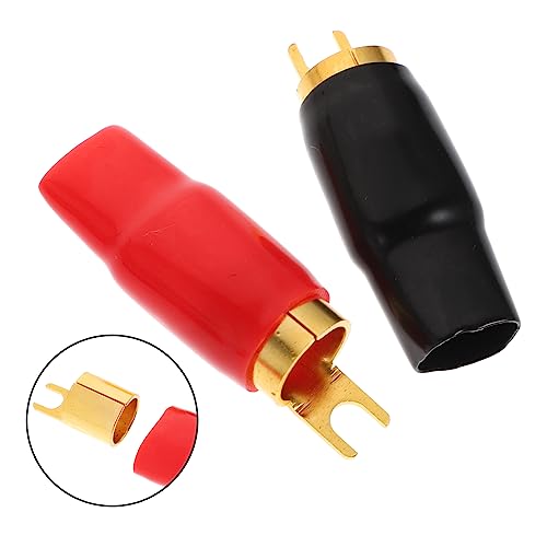 PartyKindom 0 Gauge Spade Terminal Crimp Connectors Plated Audio Terminal Adapters for Speaker Wire Cable Crimp Barrier Spades for 0 Gauge Wire Terminals Includes Red and Black Boots