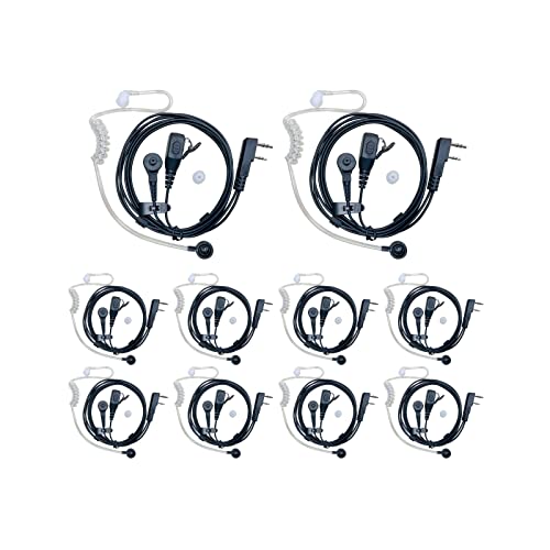 SHON Walkie Talkie Ear Pieces with Mic - 2PIN Acoustic Tube Earpiece for Crystal Clear Sound, Two-Way Radio Compatible with Kenwood Baofeng and Retevis,Police Law Enforcement (10 Sets/Black) - size: L/10 Set