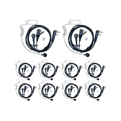 SHON Walkie Talkie Ear Pieces with Mic - 2PIN Acoustic Tube Earpiece for Crystal Clear Sound, Two-Way Radio Compatible with Kenwood Baofeng and Retevis,Police Law Enforcement (10 Sets/Black) - size: L/10 Set