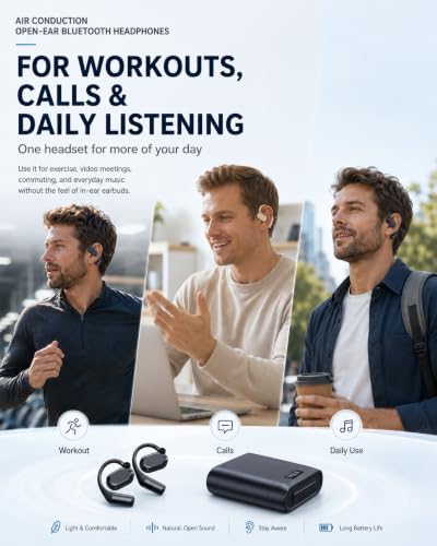 Air Conduction Open-Ear Bluetooth Headphones Wireless Sports Headphones with Mic, Lightweight Open-Ear Earbuds, Sweat Resistant Secure Fit Headset for Running Cycling Gym Walking(Black-1pc) - color: Black-1pc