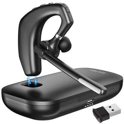 Delton Wireless Headset for Computer with Charging Case | Bluetooth Headset with Noise-Cancelling Mic, Specially Designed for MS Team, Zoom, Google Meet, Driving, and Office