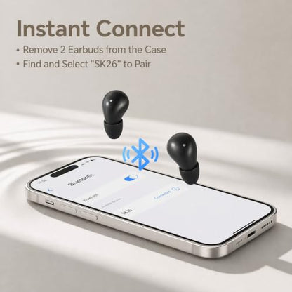 Mini Invisible Bluetooth Earbuds - Ergonomic Wireless Earbuds with Premium Sound Quality and One-Step Auto Pairing - color: Black