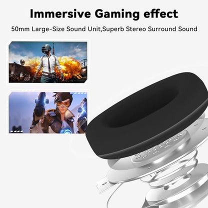Jimonyer Gaming Headset with Microphone, 7.1 Surround Sound and Noise Canceling Over Ear Headphones for PC, PS4, PS5,Xbox Series,Switch, RGB Light and Soft Imitation Protein Earmuffs (White) - color: White