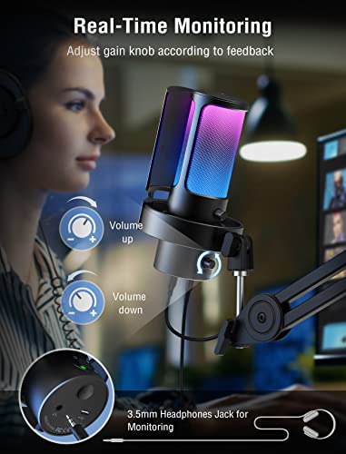 FIFINE A8 Plus USB Gaming Condenser Microphone with 4 Polar Patterns for PC - size: A8PLUS-Desktop