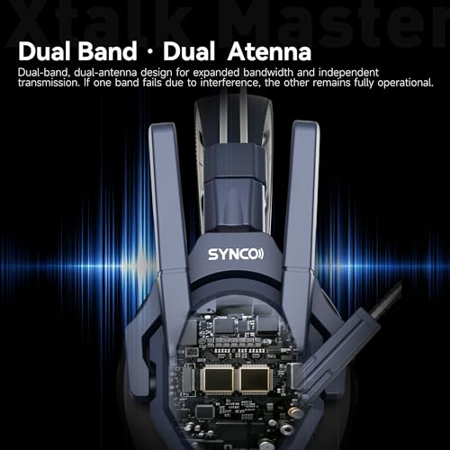 SYNCO Xtalk Master Dual-Ear 4 Users Wireless Intercom Headset System | Telephone Headsets Communication System Random Master Device 2.4GHz Full Duplex 500 M/1640 FT Real-time Monitoring - size: 4 pcs