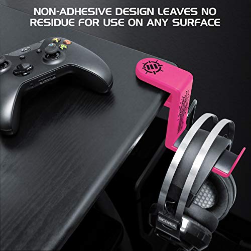 Enhance Gamer Headset Holder with 360 Degree Swivel Arm, Universal Table and Desk Clamp with Integrated Cable Storage – Pink - color: pink