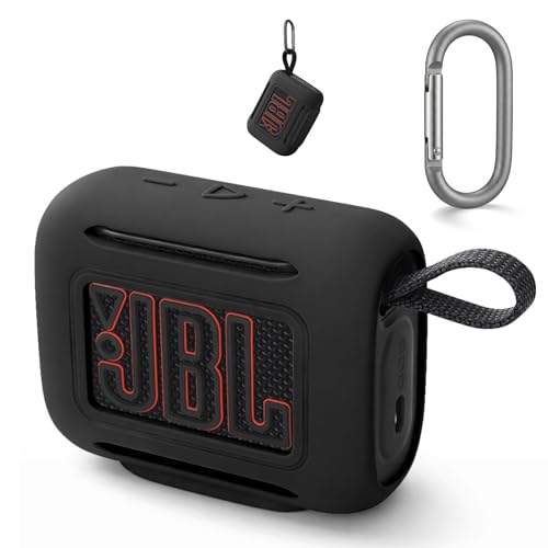 Silicone Case Compatible with JBL GO 5 Bluetooth Speaker, Travel Carrying Protective Sleeve Cover with Carabiner (Black) - color: Black