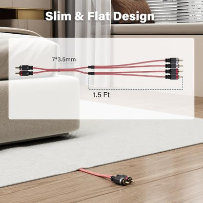2 to 4 Channel Male RCA Car Audio Cable 15 Ft, Bi-Directional Y Splitter RCA Adapter Interconnect Cord, OFC Shielded Gold-Plated for Hi-Fi Systems, Home Theater, Car Stereo, Amplifiers, Speakers-Brown - size: 15FT
