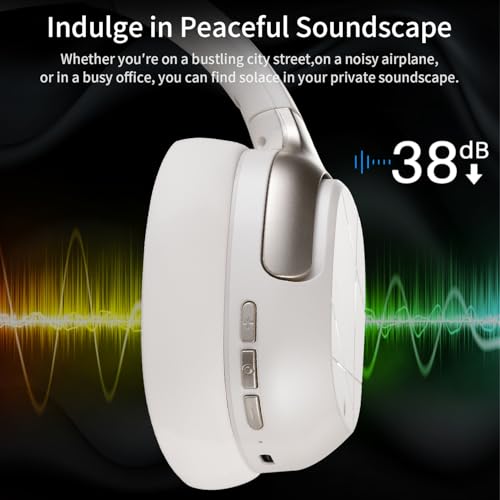 Hybrid Active Noise Cancelling Headphones, Wireless Over Ear Bluetooth - color: Cream White