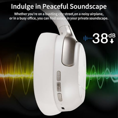 Hybrid Active Noise Cancelling Headphones, Wireless Over Ear Bluetooth - color: Cream White