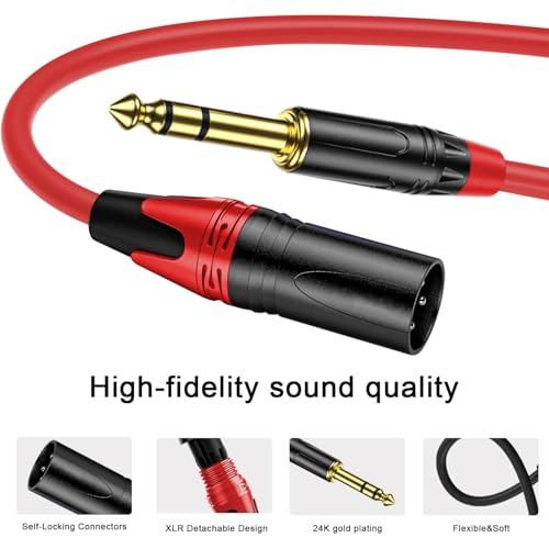 XLR Male to 1/4 (6.35mm) TRS Mono Jack Cable 3.3 FT, 2 Pack, Red and Green, for Dynmic Microphone, Balanced 3 Pin XLRon to TRS Plug Mic Cord, Plated Conductors - size: 3.3 FT, style: XLR Male to 1/4"